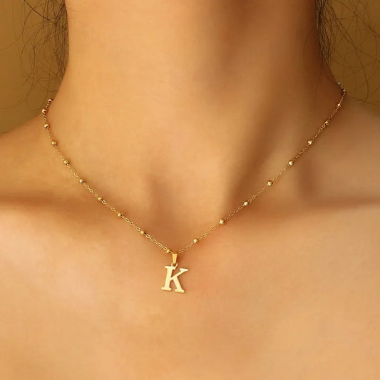 Gold Plated Stainless Steel Initial Necklace