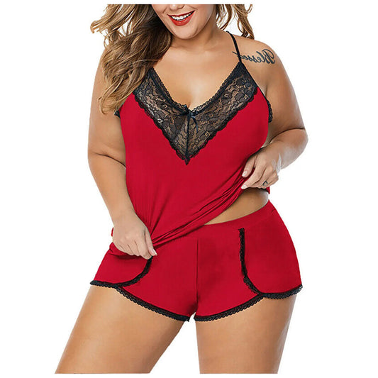 Plus Size Sexy Lace Cami & Boy Short Set