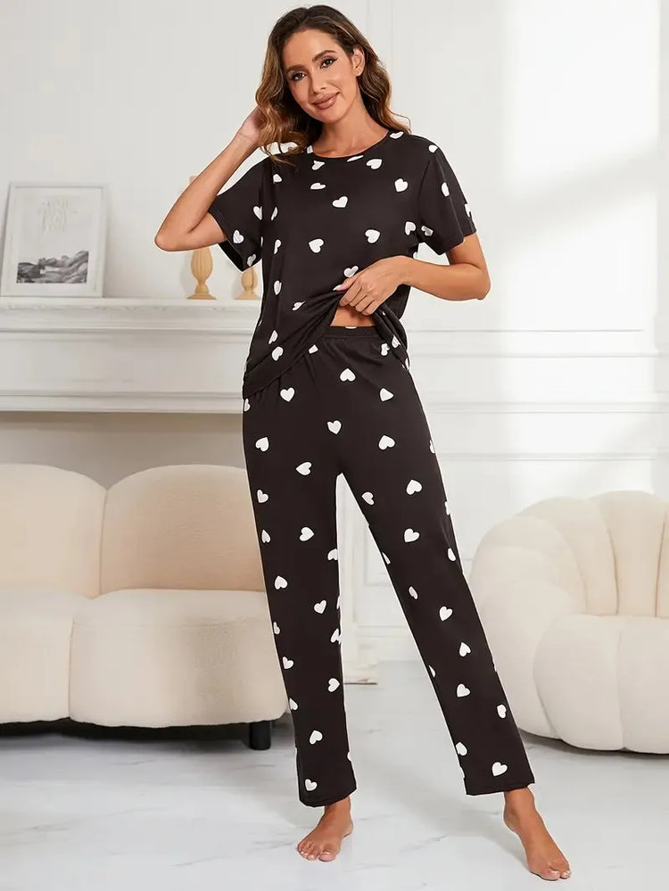 Heart Print Tee & Pajama Pant Set