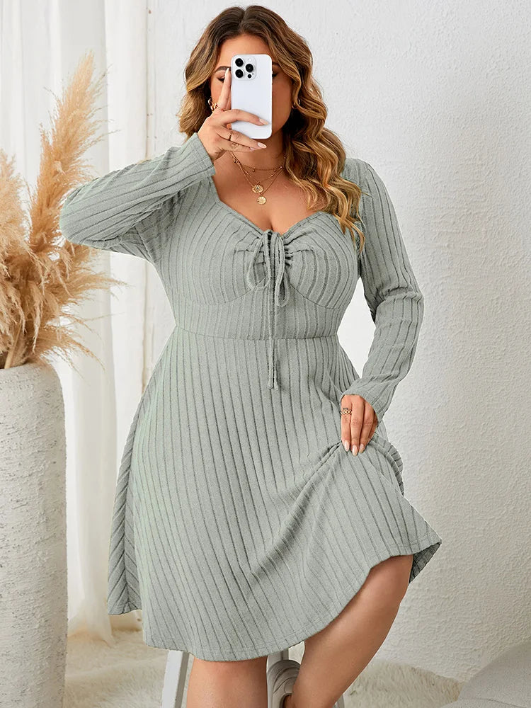 Plus Size Sweetheart Neck Knot Front A-Line Dress