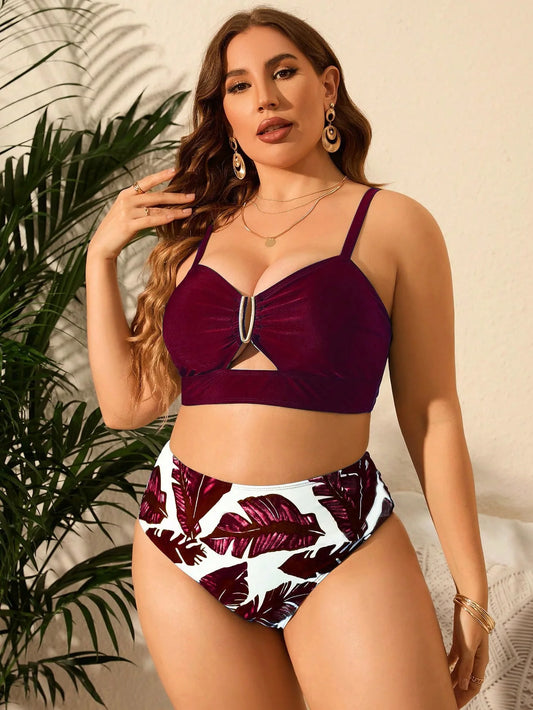 Plus Size Leaf Print Bikini