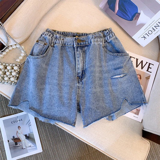 Plus Size Medium Length Denim Shorts