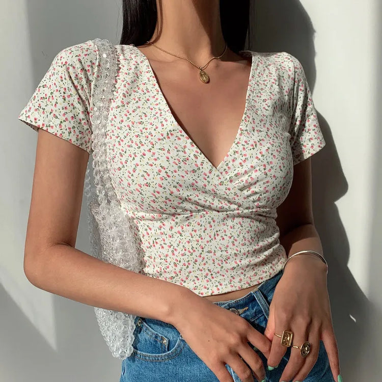 Deep Cut Vintage Style Floral Top