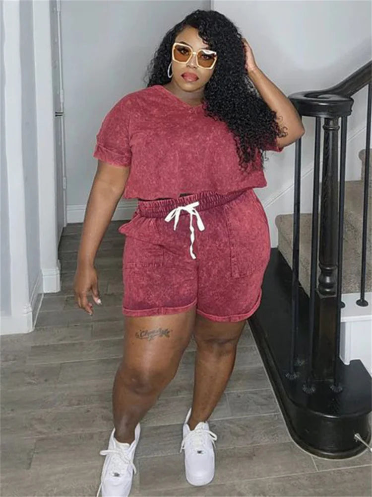 Plus Size Two Piece Tee & Bike Short Outfit Women