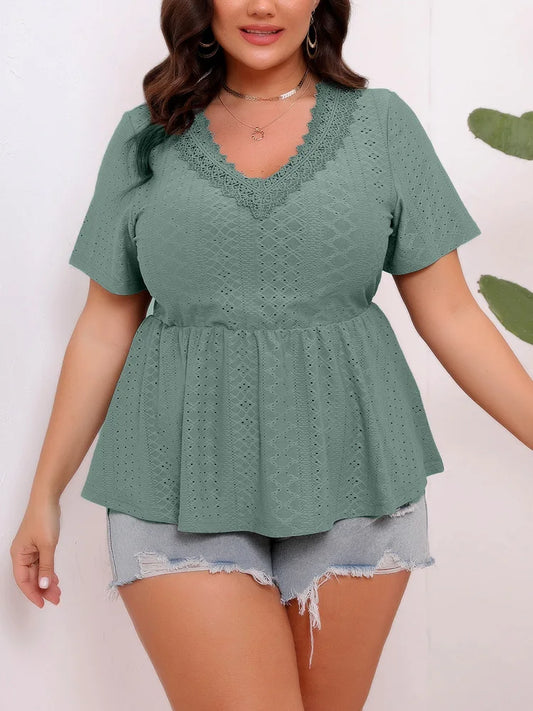 Plus Size Lace V-neck Peplum Blouse