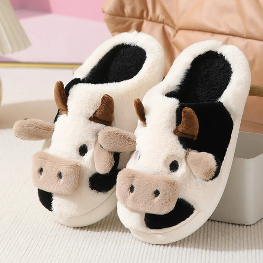 Cute Plush Cow Slippers