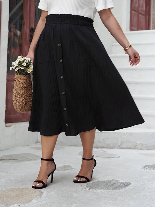 Plus Size Black Elegant Summer Long Skirt