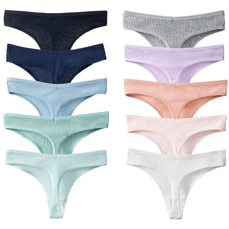 10 Piece Set Of Striped Thong Panties