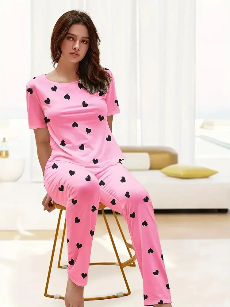 Heart Print Tee & Pajama Pant Set