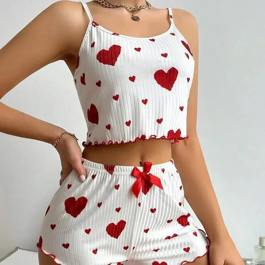 Heart Print Cami & Boxer Short Pajama Set