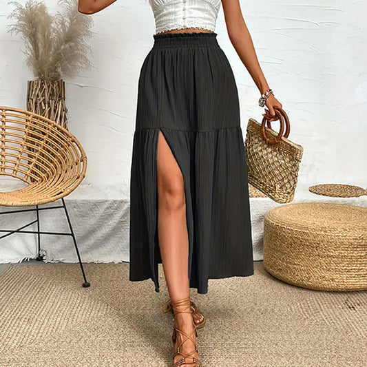 Bohemian Midi High Slit Skirt High Waist