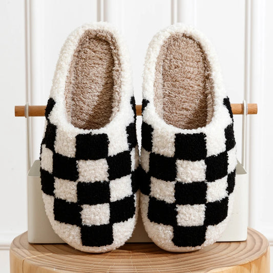 Fuzzy Checkered Slippers