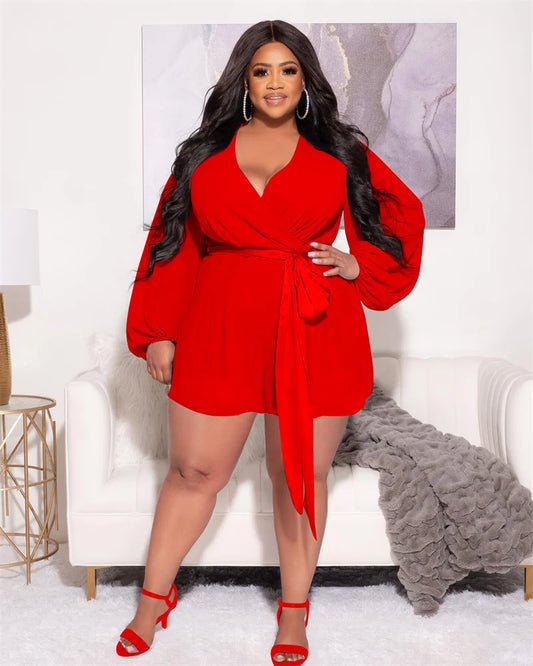 Plus Size Mesh Long Sleeve Chiffon Romper