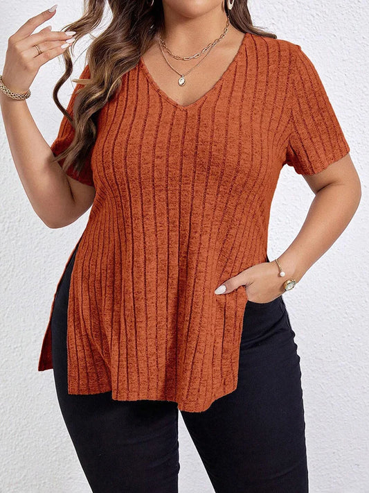 Plus Size Summer V Neck Short Sleeve T Shirt