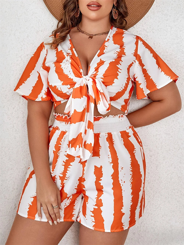 Plus Size Boho Beach Vacation Two Piece Set