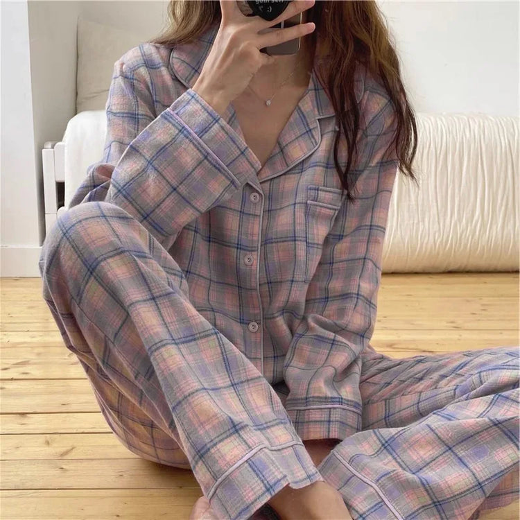 Plaid Flannel Long Sleeve Pajama Set