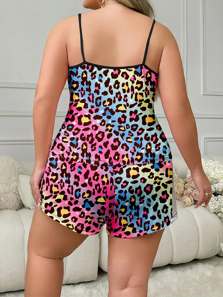 Plus Size Multi Color Leopard Print Pajama Set