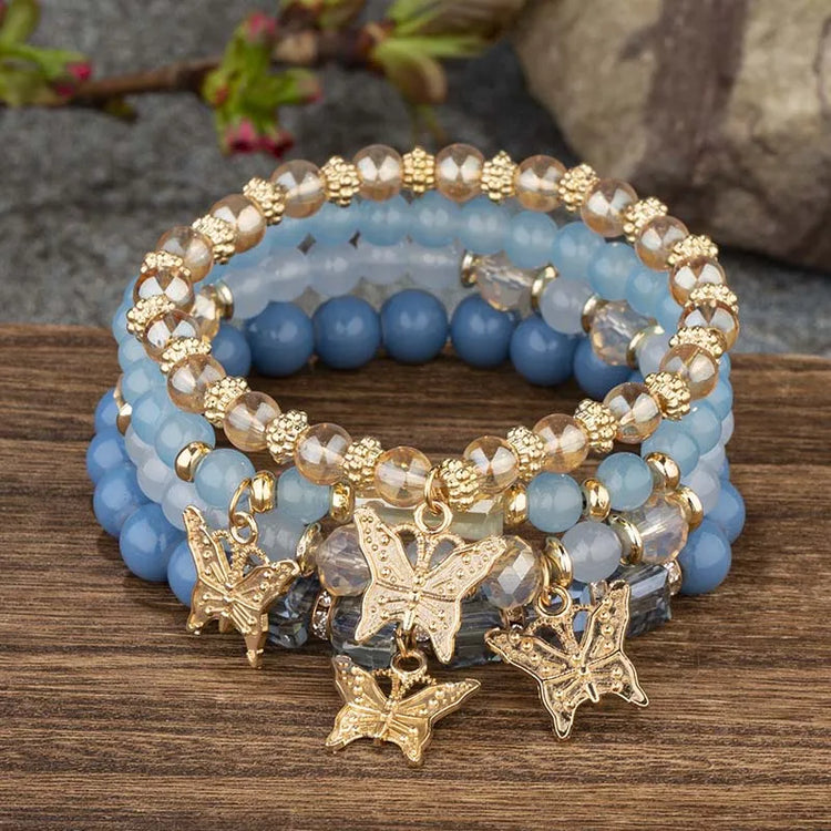 4 Piece Set Beaded Butterfly Bracelets