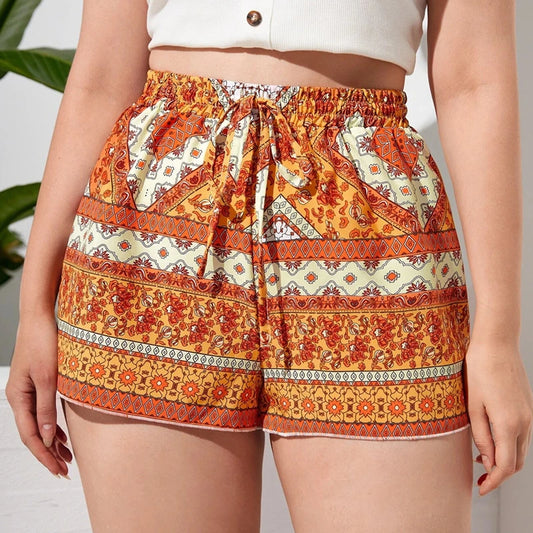 Plus Size Printed Casual Shorts