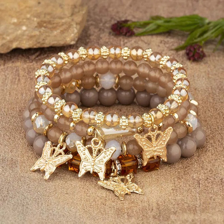 4 Piece Set Beaded Butterfly Bracelets