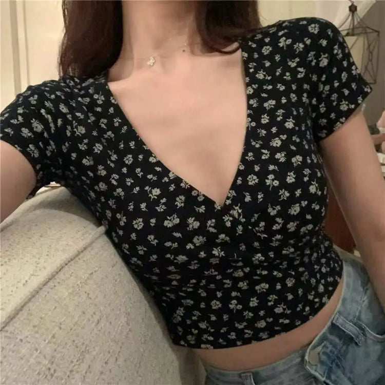 Deep Cut Vintage Style Floral Top