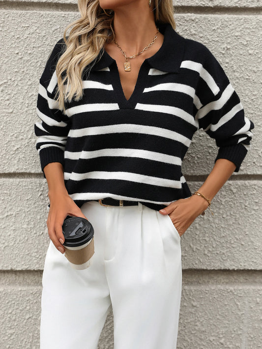 Collared Striped Pull Over Sweater