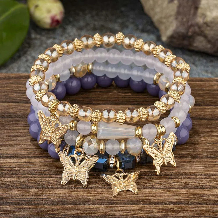 4 Piece Set Beaded Butterfly Bracelets