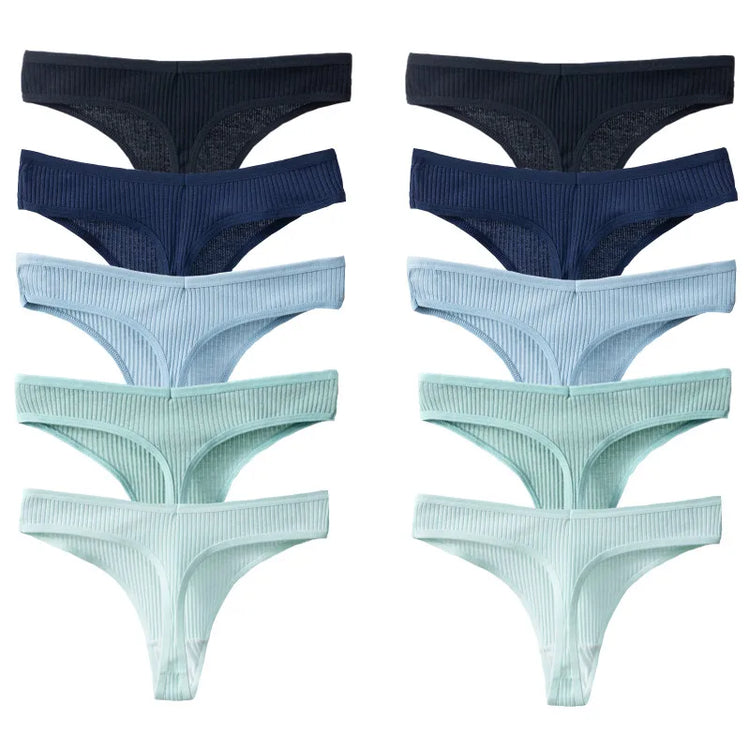 10 Piece Set Of Striped Thong Panties