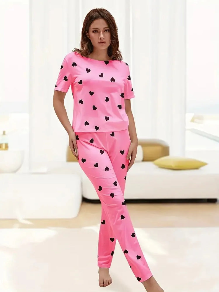 Heart Print Tee & Pajama Pant Set