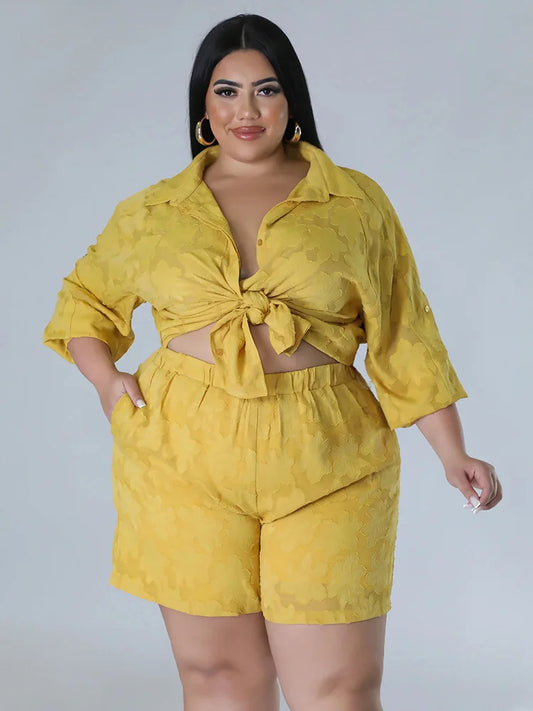 Plus Size Long Sleeve & Short Two Piece Set