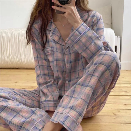 Plaid Flannel Long Sleeve Pajama Set