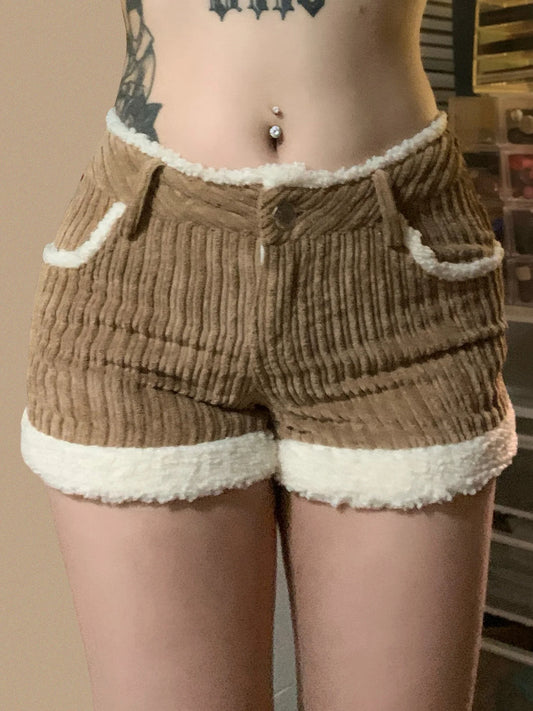 Trendy Faux Fur Corduroy Shorts