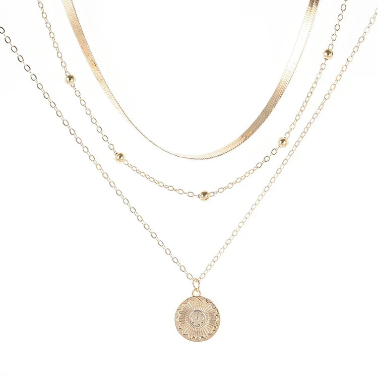 Sterling Silver Three-Layer Round Necklace