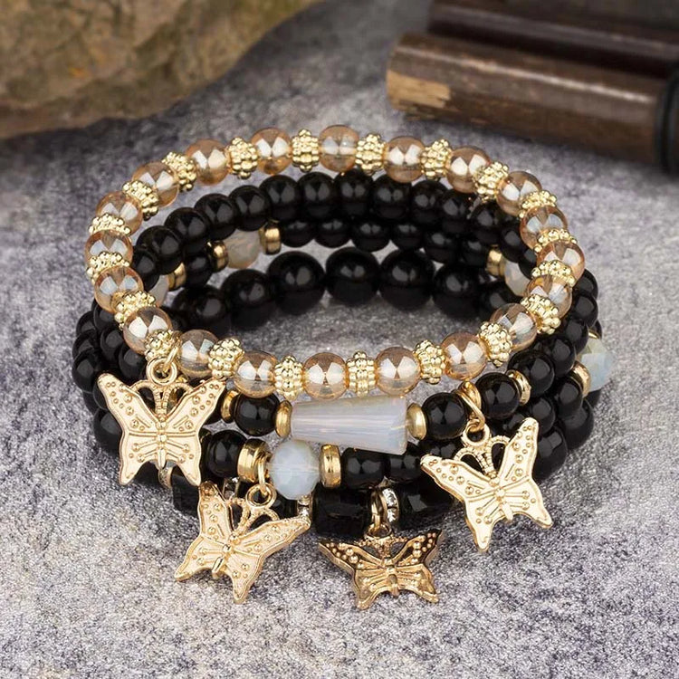 4 Piece Set Beaded Butterfly Bracelets