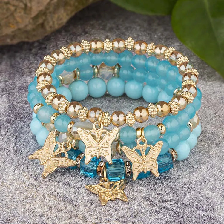 4 Piece Set Beaded Butterfly Bracelets