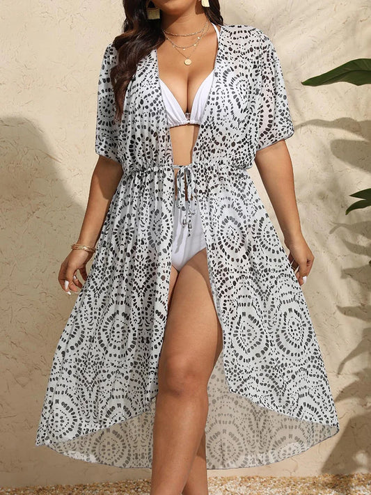 Plus Size Polka Dot Print Beach Cover Up