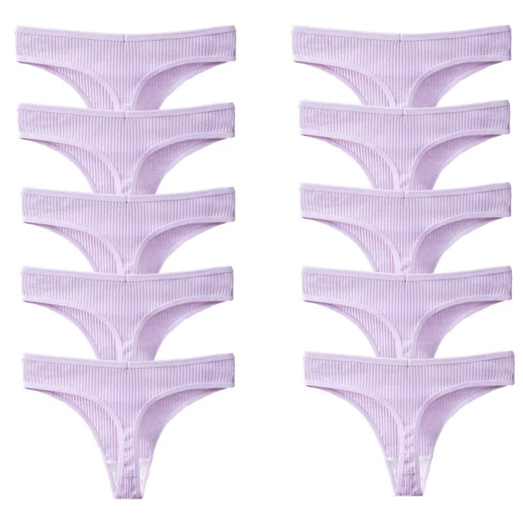 10 Piece Set Of Striped Thong Panties