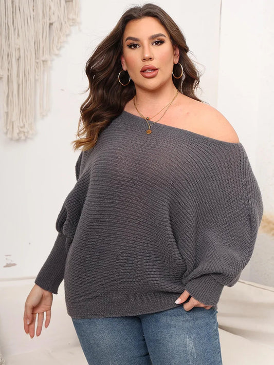 Plus Size Off Shoulder Knitted Sweater