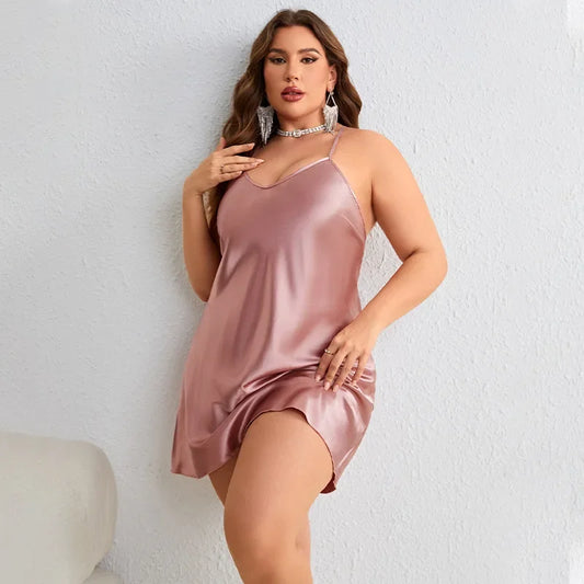 Plus Size Silk Satin V Neck Night Gown