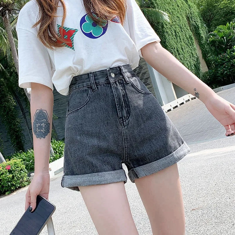 High Waist Vintage Loose Denim Shorts