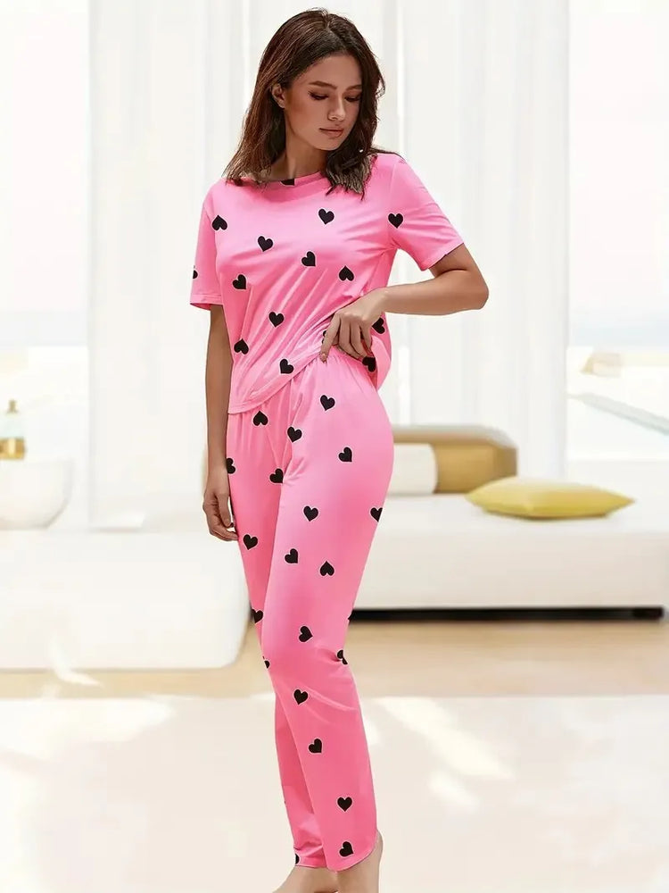 Heart Print Tee & Pajama Pant Set