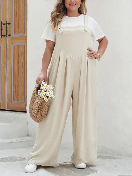 Plus Size Casual Solid Overall Jumpsuit