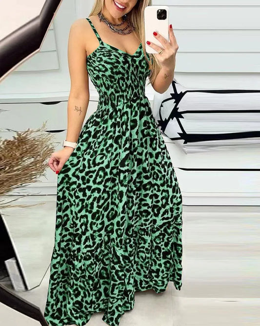 Long Leopard Printed Cami Dress