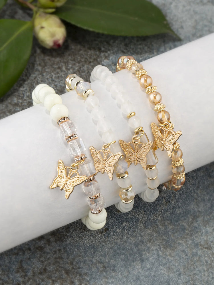 4 Piece Set Beaded Butterfly Bracelets