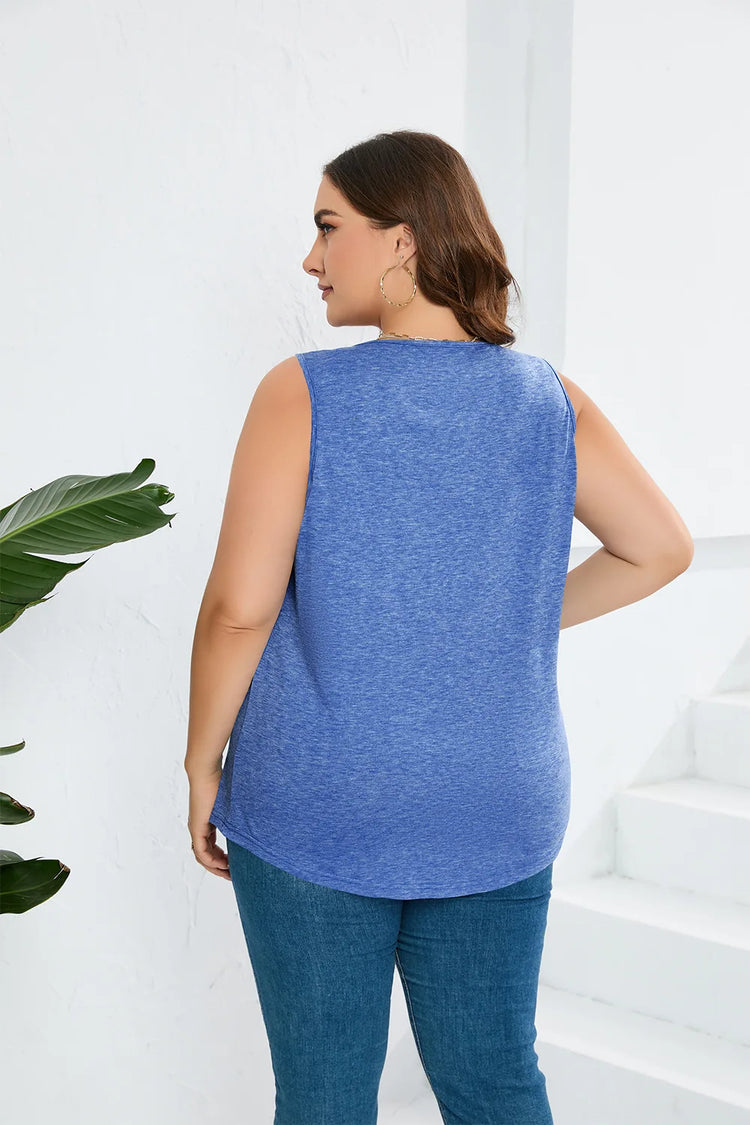 Plus Size Square Neck Pleat Front Solid Tank Top