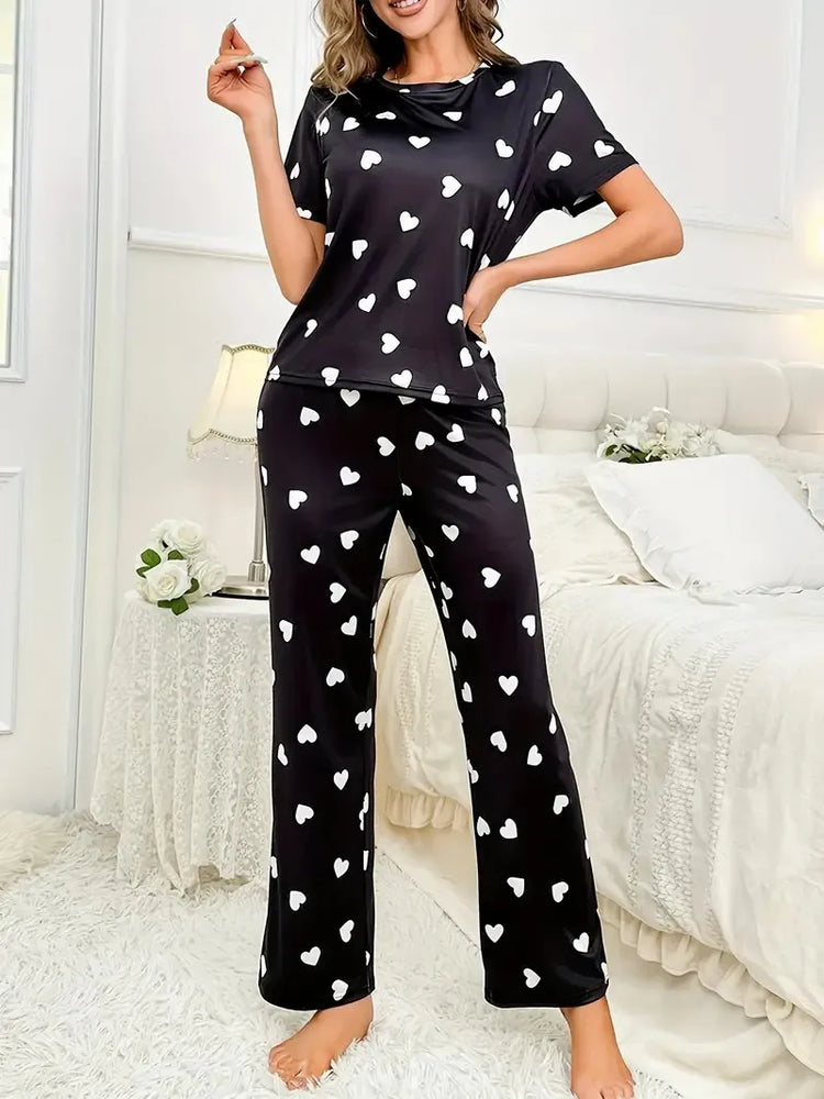 Heart Print Tee & Pajama Pant Set