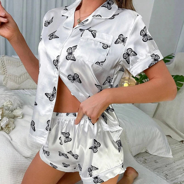 Satin Print Pajama Short Set