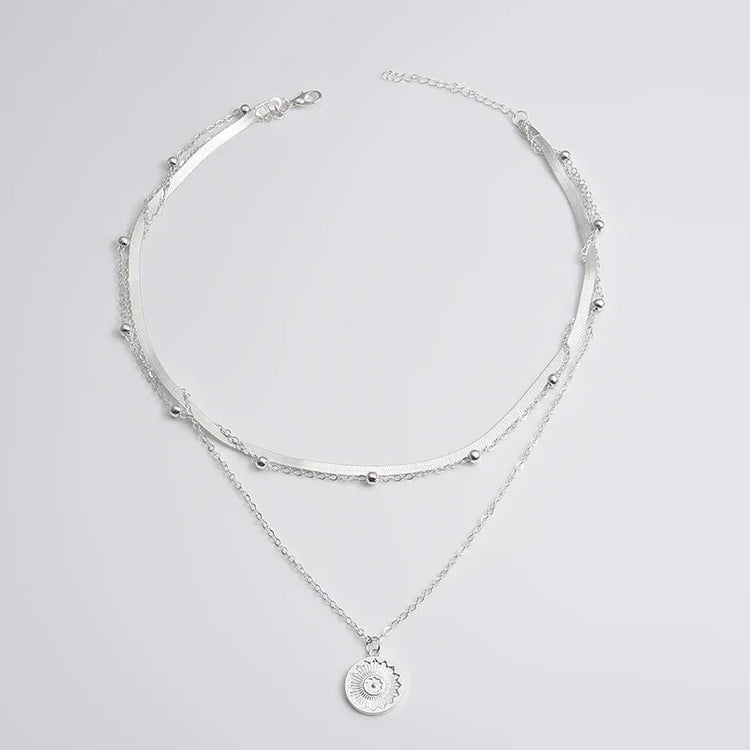 Sterling Silver Three-Layer Round Necklace