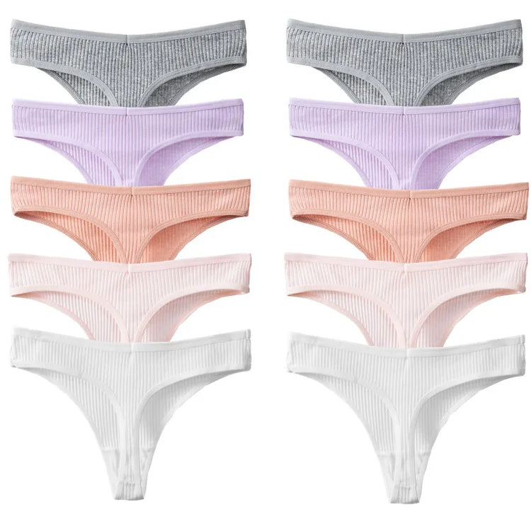 10 Piece Set Of Striped Thong Panties