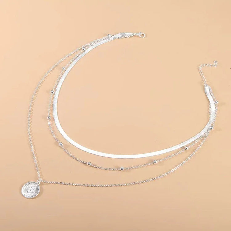 Sterling Silver Three-Layer Round Necklace